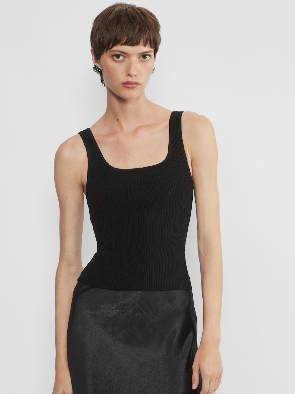 Babaton Black Ribbed Square-Neck Tank
